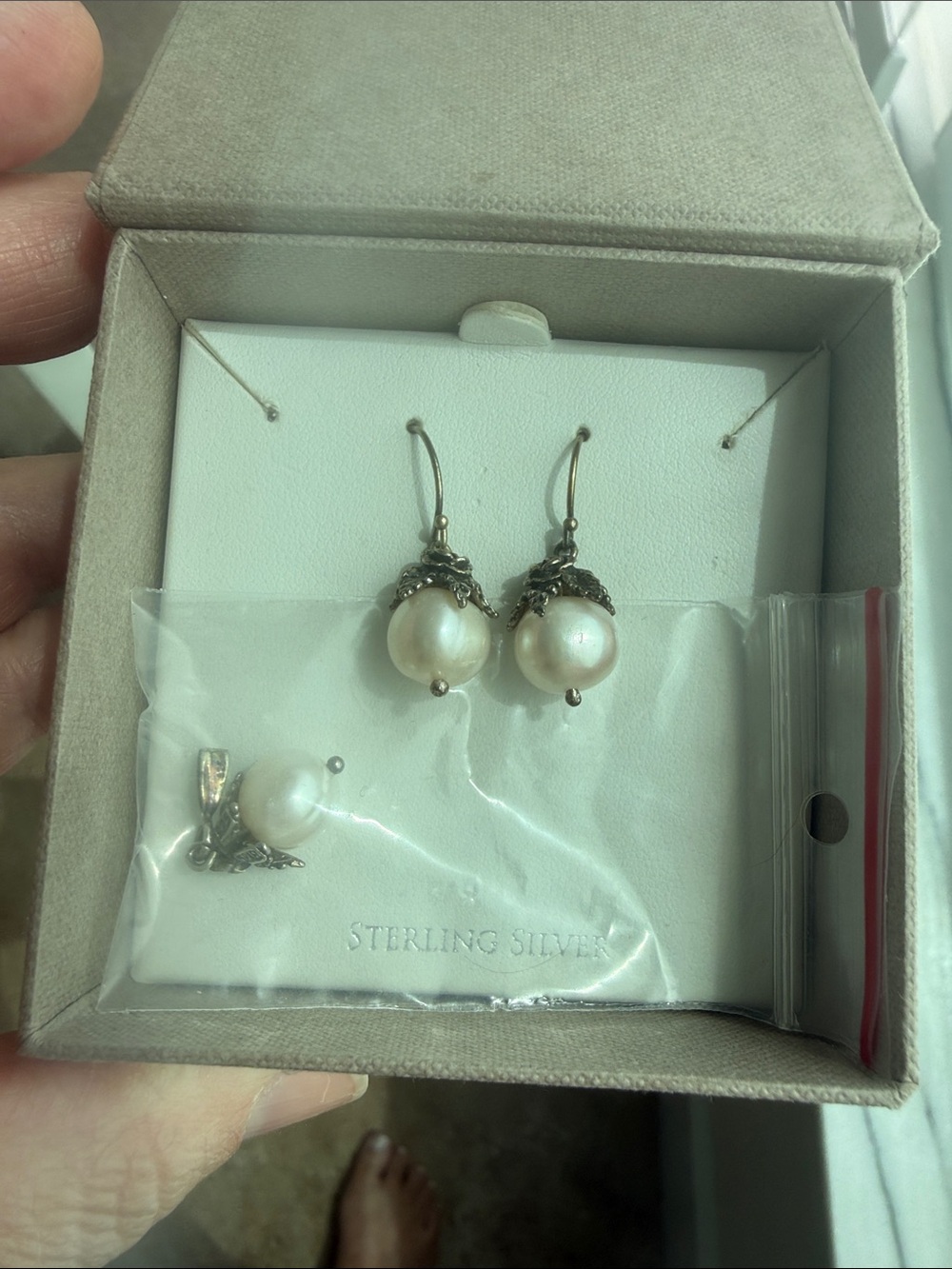 Paz Creations White Pearl Drop Earrings with Sterling Accents and Pendant